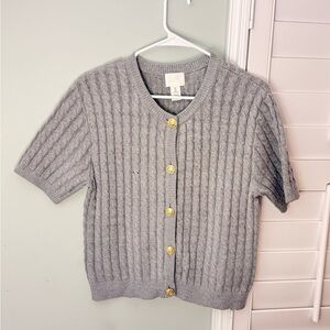 H&M Cable Knit Short Sleeve Cardigan Large Gray